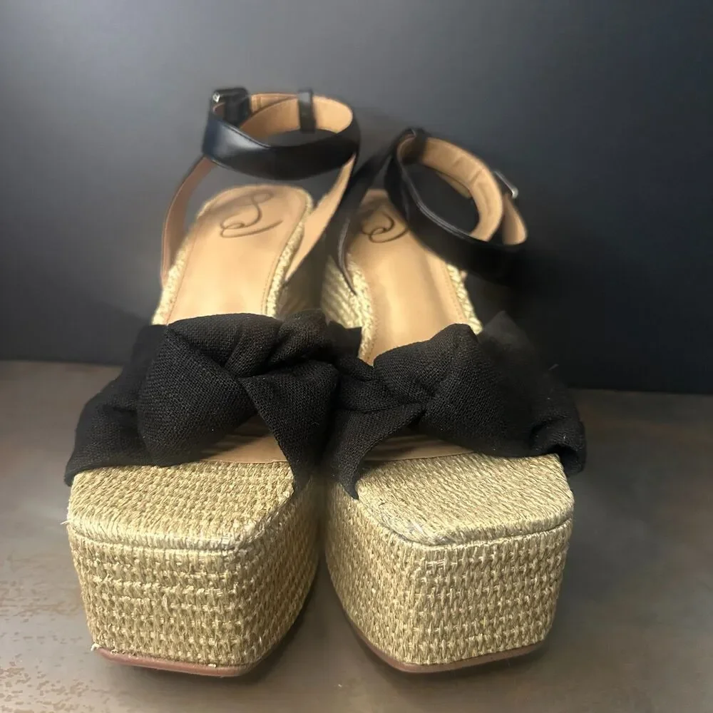 Sam Edelman Platform Heel Sandals 9.5 Festival Y2K Vacation Party Black Theresa_4